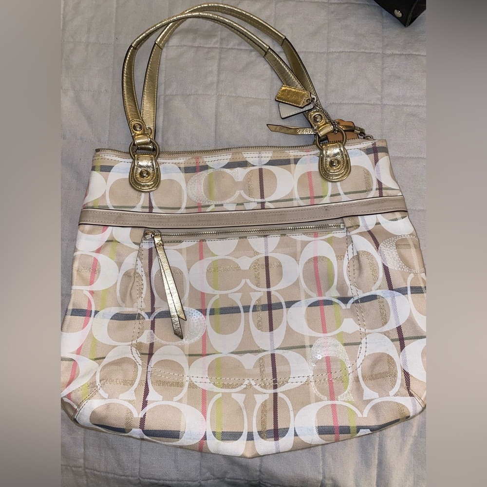 Coach Tattersall Litex Metallic Signature Plaid Shoulder Bag